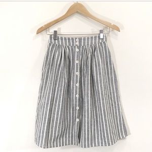 Anthropologie Luna Moon Linen Stiped Button Skirt